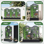 Metal Raised Garden Bed with Trellis & Privacy Screen - 83"x40"x11.8" Freestanding Planter Box for Patio Balcony, Modern Planter with Drainage Holes for Climbing Plants, Flowers & Vegetable
