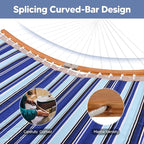 SUNCREAT Portable Hammock with Carrying Bag, 2 Person Hammock with Curved Spreader Bar, Blue Stripes