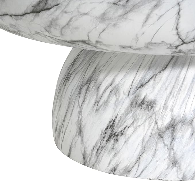 Christopher Knight Home Patsy Modern Lightweight Concrete Coffee Table, Indoor and Outdoor Round Top Accent Table, MGO Sofa End Table with Pedestal Base, No Assembly Needed, White Marble Finish