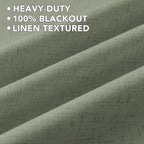 H.VERSAILTEX Linen Curtains 100% Blackout Curtains for Bedroom 45 inch Long Full Light Blocking Nature Linen Blended Window Curtains for Living Room Nickel Grommet (2 Panels, Heathered Dried Sage)
