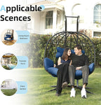 Double Egg Chair with Stand Hammock Swing Chair Foldable Hanging Loveseat, UV Resistant Removable Cushions, 700LBS Capacity for Bedroom, Balcony, Garden(BK-BL)