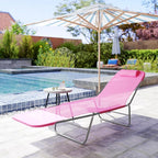 Outsunny Folding Chaise Lounge Chair, Pool Sun Tanning Chair, Outdoor Lounge Chair with Reclining Back, Breathable Mesh Seat, Headrest for Beach, Yard, Patio, Pink