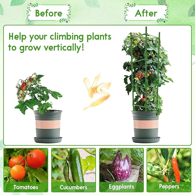 Riare 4 Pack 5.2 FT Tomato Cages for Garden- 63inches Heavy Duty Tomato Stakes and Supports, Adjustable Tall Tomato Plant Support Trellis for Pots, Raised Garden Bed, Climbing Vegetables Plants