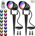 Christmas Landscape Lights 12W RGBW Outdoor Spot Lights for Yard, Low Voltage LED Landscape Spotlight with Remote Control, IP65 Waterproof Yard Spotlgiht for Lawn, Garden, 2 Pack