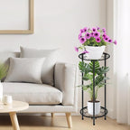 CASIMR Plant Stand Indoor Outdoor, Metal Rustproof Flower Shelf 2 Tier 23.9 inch, Tall Multiple Plant Pot Holder Rack for Garden Patio Living Room Corner Balcony, Black