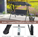 Tangkula 3 Person Porch Swing, Patio Swing with Removable Cushion & Powder-Coated Steel Frame, Outdoor Swing with Canopy for Porch, Backyard, Garden, Balcony (Gray)