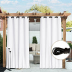 NICETOWN 2 Panels Weighted Blackout Outdoor Curtains for Patio Waterproof, Grommet & Back Tab on top and Bottom Windproof Privacy Thermal Drapes for Cabana with Fixed Rope, W52 x L95, Pure White