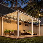 AECOJOY 14' x 12' Gazebo Outdoor Pergola for Patio, White 12x14 Large Wall-Mounted Hard Top Lean to Metal Gazebo Shelter Pergolas and Gazebos Clearance with Patio Roof, Heavy Duty Awnings for Backyard