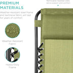 Best Choice Products Set of 2 Adjustable Steel Mesh Zero Gravity Lounge Chair Recliners w/Pillows and Cup Holder Trays - Dusty Green/Black