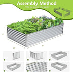 8x4x2FT Galvanized Raised Garden Bed,Galvanized Planter Boxes Outdoor, Large Metal Raised Garden Beds for Vegetables-Silver