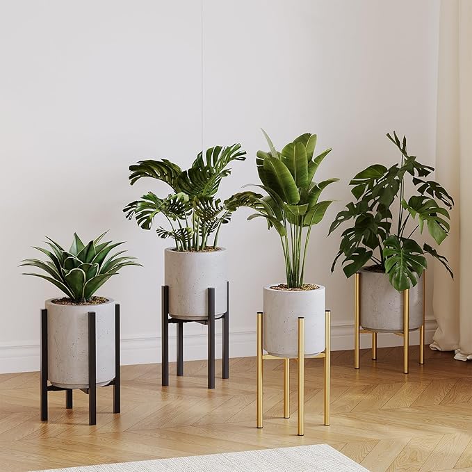 Adjustable Plant Stand Indoor Outdoor, Metal Plant Stand 9 to 15 Inches, Mid Century Modern Floor Flower Pots Stand, Plant Holder for Home Garden Decor Load Bearing 160 LB Black