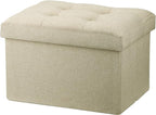 LINMAGCO Ottoman Storage Ottoman with Storage Small Foot Rest Stool Under Desk Stool Short Folding Footrest Linen Cloth Beigh 16X12X12IN