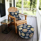 LVTXIII Inflatable Stool Ottoman Footrest with Handle, Decorative Fade-Resistant Foot Stool, Indoor or Outdoor Pouf for Home Garden and Camping Use, D21 x W 21 x H9, Bloom Medallion‌ Cobalt