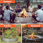 60 Inch Galvanized Steel Fire Pit Ring, 12 Inch Raised Heavy Duty Wood Burning Campfire Ring, Heat Resistant Outdoor Fireplace for Backyard, Patio & Camping