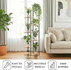 Plant Stand Indoor 7 Tier 8 Potted Metal Wood Plant Shelf, Multiple Flower Pots Corner Tall Plant Holder Stands for Living Room Balcony Bedroom, Rustic Brown