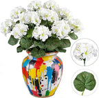 Artificial Geranium Flowers for Outdoors, 6 Bundles Realistic Silk Fake Geranium, No Fade Faux Plants for Hanging Baskets, Window Boxes, Pots - Porch, Patio, Balcony Decor(White)