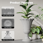 23" Tall Planters for Outdoor Plants Set of 2, Planter with Drainage Holes and Petal Design, Large Outdoor Planters for Porch, Garden, Indoor, Grey