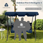 Tangkula 3 Person Porch Swing, Patio with Removable Cushion & Powder-Coated Steel Frame, Outdoor Swing with Canopy for Porch, Backyard, Garden, Balcony(Navy)