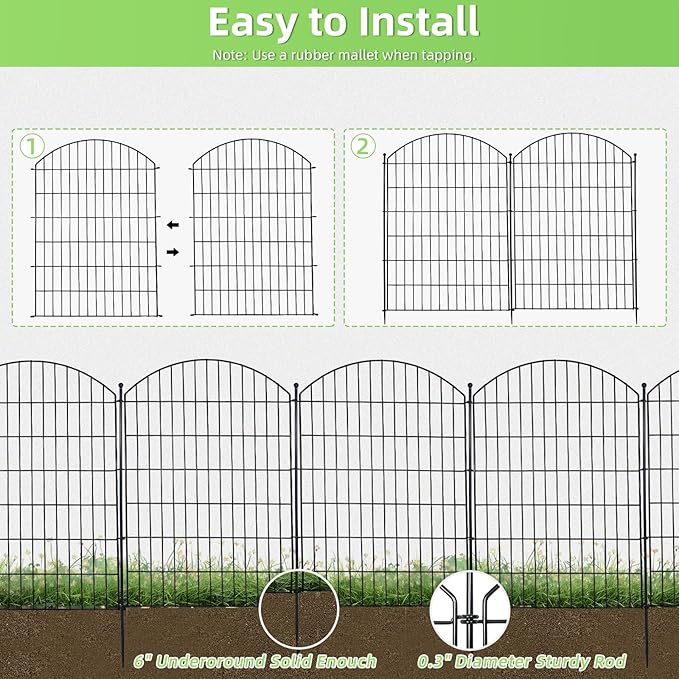 Decorative Garden Fence Black Metal 40in High 12ft 5 Panels