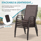 Outdoor Stackable Chairs Set of 4, Stacking Patio Chairs with Textilene Fabric, Outside Furniture for Garden Backyard Balconie Poolside Deck, Brown