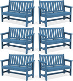 SERWALL Outdoor Bench, HDPE Outdoor Benches Weatherproof, 2-Person Garden Bench with 660 lbs Weight Capacity, Patio Benches for Outdoors, Garden, Porch, Backyard and Park, Navy, 6 Pack