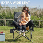 EVER ADVANCED Oversized Folding Camping Chair for Adults, Heavy Duty Lawn Chair with Side Pockets, Portable Collapsible Quad Chair for Outside, Support Up to 500lbs, Grey 2PACK
