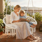 Hammock Chair Beige Macrame Swing with Cushions, 700 lb Max Capacity