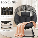 JAMFLY Egg Chair Rocking Chairs, Wicker Patio Chair Oversized Lounger Chair with Cushion for Indoor Living Room Bedroom Outdoor Patio Backyard Balcony Garden, Dark Gray