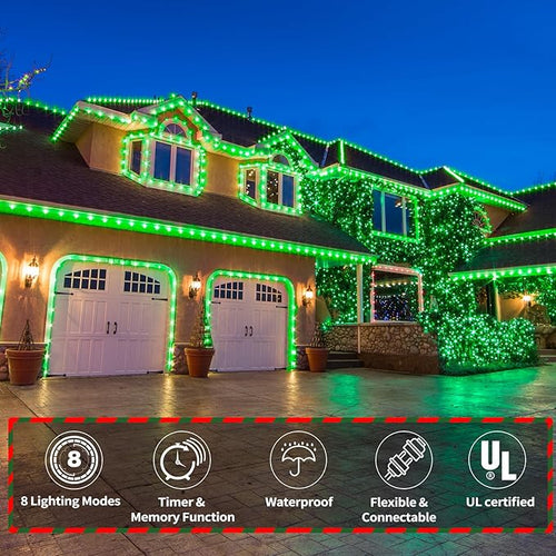 50ft LED Rope Lights Outdoor, 360 LED Connectable and Flexible Tube Lights with 8 Modes, Waterproof LED Rope Lighting for Garden, Patio, Pool, Bedroom, Party, Indoor Outdoor Christmas Decor (Green)