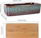 Succulent Pots - 12 Inch Large Succulent Planters with Drainage Tray, Window Sill Planter, Long Rectangle Ceramic Pots for Indoor Cactus Plants Shallow Bonsai Window Box for Home Garden Decor