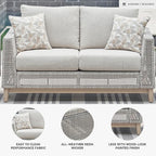Signature Design by Ashley Seton Creek Cottage Nuvella Weather Resistant Fabric Outdoor Loveseat with Cushion and 2 Throw Pillows, Light Brown & Light Gray