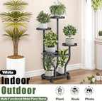 Plant Stand Indoor Outdoor 4 Tier Flower Holder with Wheels Metal Plant Shelf Corner Display Rack Multi Plants Sheleves for Living Room Garden Patio Black