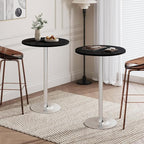 Flamaker Round Bistro Pub Table Modern Style Metal Base MDF Top Cocktail Bar Table Counter Bar Height for Pub, Dining Room, Party (4, Black-Silver)