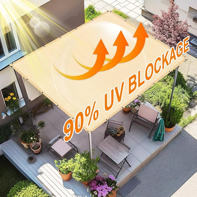 Artpuch 90% Sun Shade Cloth, 6 x 8 FT Pergola Shade Cover Canopy with Grommets, Sun Screen Fabric Tarp for Patio, Outdoor, Garden, Backyard, Wheat