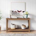 Stoog All-Weather Patio Console Table, 2-Tier Outdoor Table with Adjustable Feet, Never Fade or Rot, for Backyard, Deck, Entryway, and Garden, Teak