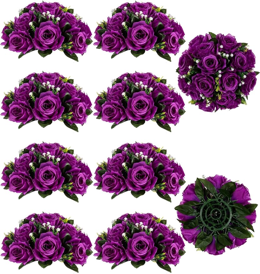 Artificial Rose Flower Balls 10 Pack Purple Silk Wedding Centerpieces