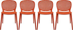 2xhome Set of 4 Patio Dining Chairs | Modern Stackable Outdoor Pool Side Chair | Weather Resistant Plastic for Yard, Porch, Balcony, Kitchen, Orange