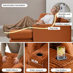 HANXIN 62" Chaise Lounge Chair Indoor, Oversized Corduroy Boneless Convertible Chaise Lounge Couch Sleeper Chair with Ottoman, Deep Seat Reading Chair, No Assembly Required (Orange)