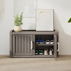 2-Tier Storage Bench, Waterproof UV-Resistant Outdoor Shoe Storage Cabinet with 2 Doors & Adjustable Shelves for Indoor Outdoor Entryway, Hallway, Living Room (Grey)