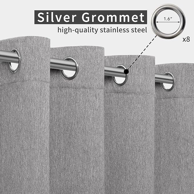 Easy-Going Linen Look Outdoor Curtains Waterproof Windproof Porch Curtains, Soft Thicken Outdoor Privacy Curtains for Patio, Gazebo, Grommet Top and Tab Bottom Drape, 1 Panel, 54x96 inch, Grey