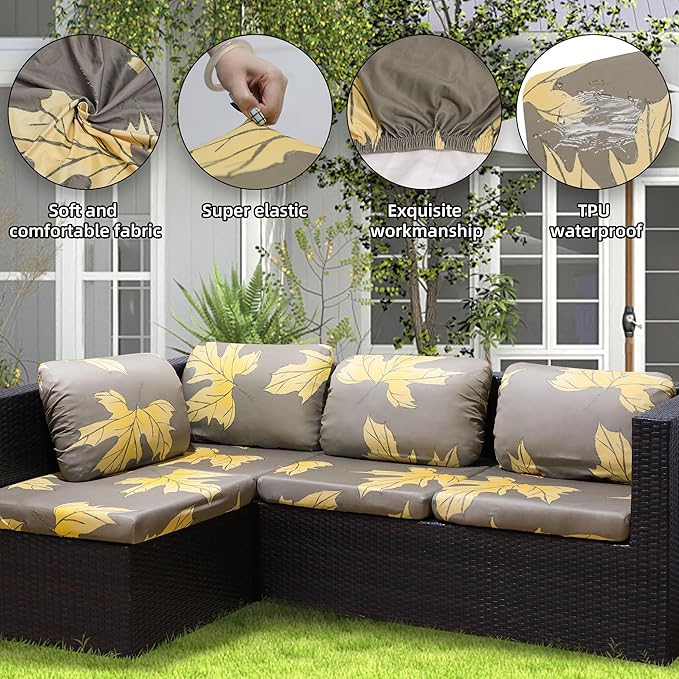 Cushion Covers, 8 Pack Stretch Fit Maple Leaf Pattern, Corded