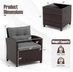 Tangkula 3 Pieces Patio Furniture Set, PE Rattan Wicker 3 Pcs Outdoor Sofa Set w/Washable Cushion and Tempered Glass Tabletop, Conversation Furniture for Garden Poolside Balcony (Grey)