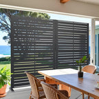 Casaphoria Metal Privacy Screen Outdoor, 72" H x 47" W Freestanding Decorative Privacy Screen for Patio Deck Balcony Garden with Stable Base, Black-Benjamin