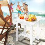 Y&M Outdoor Side Table, HIPS Adirondack Small Single Table, Waterproof Square Outside Table, Balcony Modern End Tables for Patio, Pool, Beach, Porch, Deck, Indoor or Outdoor Use (White, 2 Pack)