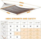 Lazy Daze Hammocks Double Rope Hammock, 2 Person Traditional Outdoor Hand Woven Cotton Rope Hammock with Spreader Bar, Carabiners, Tree Straps, Chains for Patio Yard - Max 450 Lbs, Dark Brown