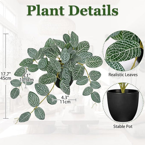 17.7" Artificial Plants Indoor Home Decor, Fake Potted Silk Plants for Shelves, Desks, Living Room, Home & Office Decor, Small Artificial Ivy Vine Nerve Plant in Pot, Faux Greenery Tropical Plant