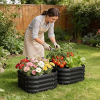 2-Pack 2x1ft Galvanized Raised Garden Bed, Outdoor Planter Bed, Metal Planter Box for Gardening and Planting,Square,Black