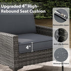 Jing's Villa 2-Piece Outdoor Sectional Set, All-Weather Wicker Patio Furniture with Loveseat & Tempered Glass Table, Comfortable Garden Conversation Set for Backyard, Poolside, Deck,Grey