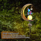 Solar Fairy Garden Light Decor, Moon Fairy Stake Lights, Crackle Glass Globe with Color Angel Decor, Outdoor LED Pathway Lights Waterproof for Walkway, Yard, Lawn, Patio or Courtyard
