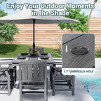 Pamapic 7 PCS Outdoor Dining Set, Spacious HDPE Outdoor Table and Chairs, Wood Grain Patio Furniture Sets with Elegant Armrest, All-Weather Outdoor Furniture with Umbrella Hole, Gray